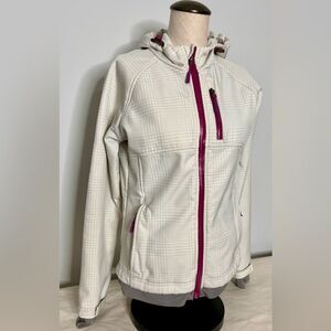 CB Sports Winter Hoodie Soft Shell Full Zip Fleece Lined Grey/White/Purple Small